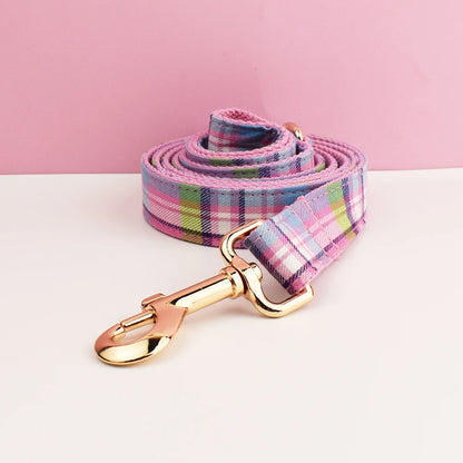 Plaid Dog Collar and Leash Set for Dogs Custom Engraved Nameplate Pet Supplies Dog Leash Grid 14