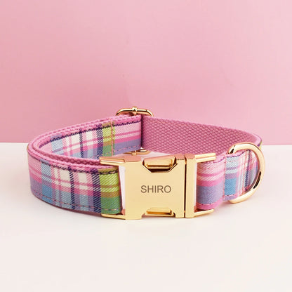 Plaid Dog Collar and Leash Set for Dogs Custom Engraved Nameplate Pet Supplies Dog Leash Grid 14