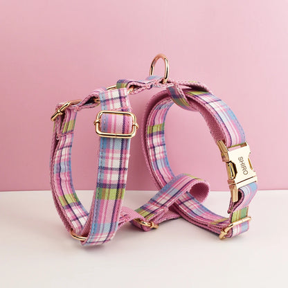 Plaid Dog Collar and Leash Set for Dogs Custom Engraved Nameplate Pet Supplies Dog Leash Grid 14