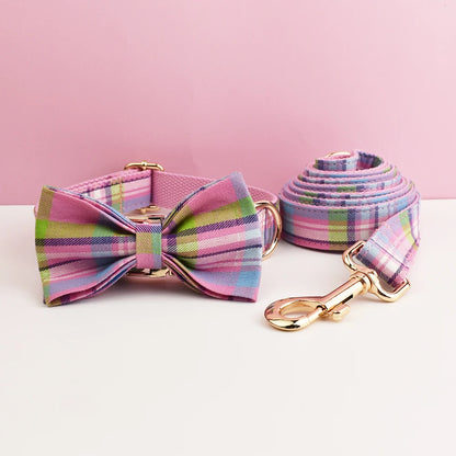 Plaid Dog Collar and Leash Set for Dogs Custom Engraved Nameplate Pet Supplies Dog Leash Grid 14